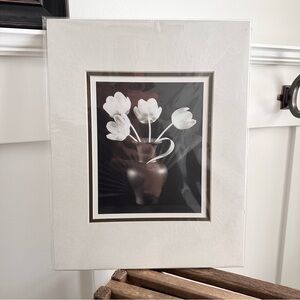 Black White Floral Art Print Professionally Matted Vintage Tulips Still Life NWT